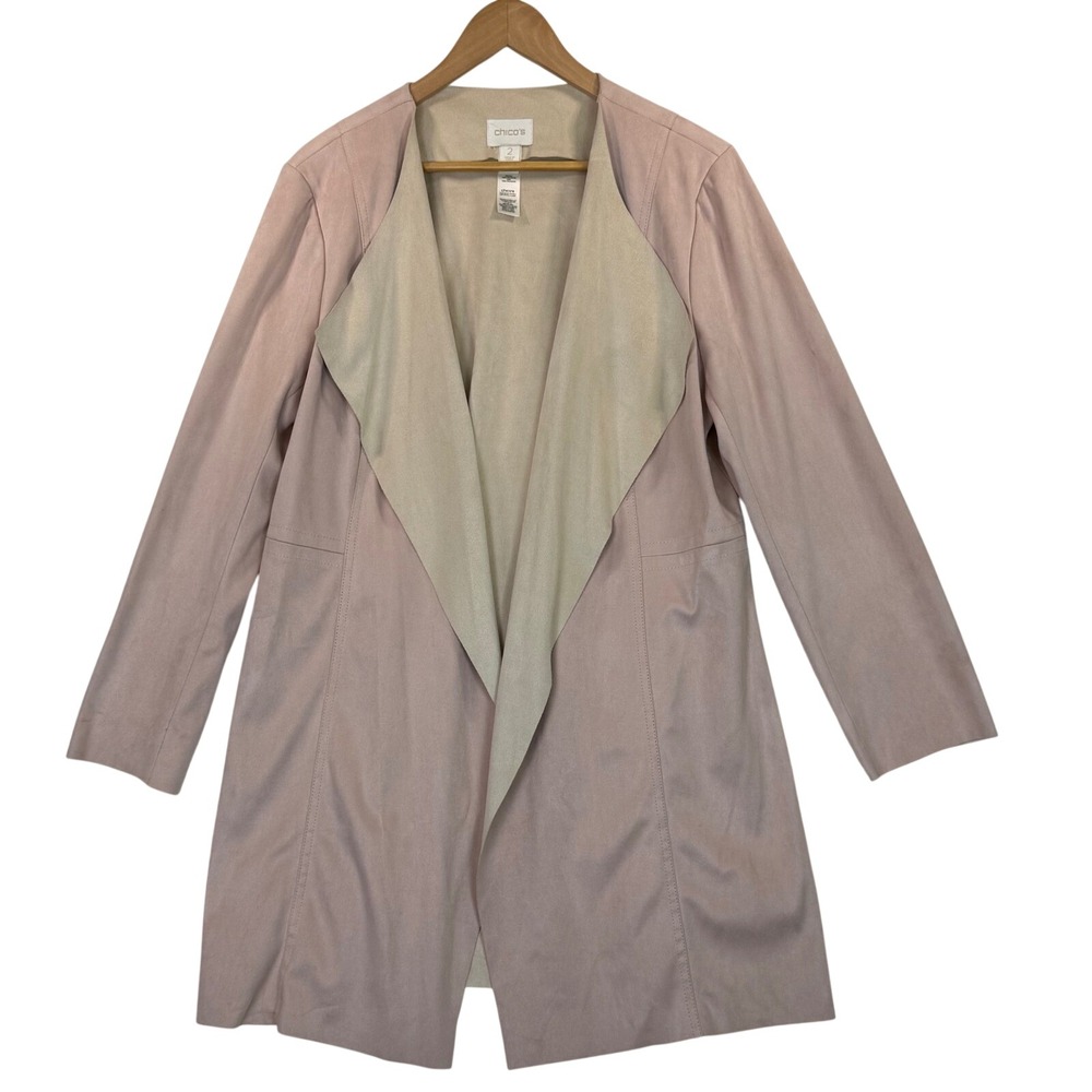 Chico's Pink Peony‎ Double-Faced Faux Suede Jacket Duster Cardigan Large (2)